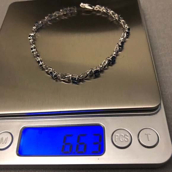 NIB--14 karat white gold sapphire and diamond bracelet - Picture 6 of 6